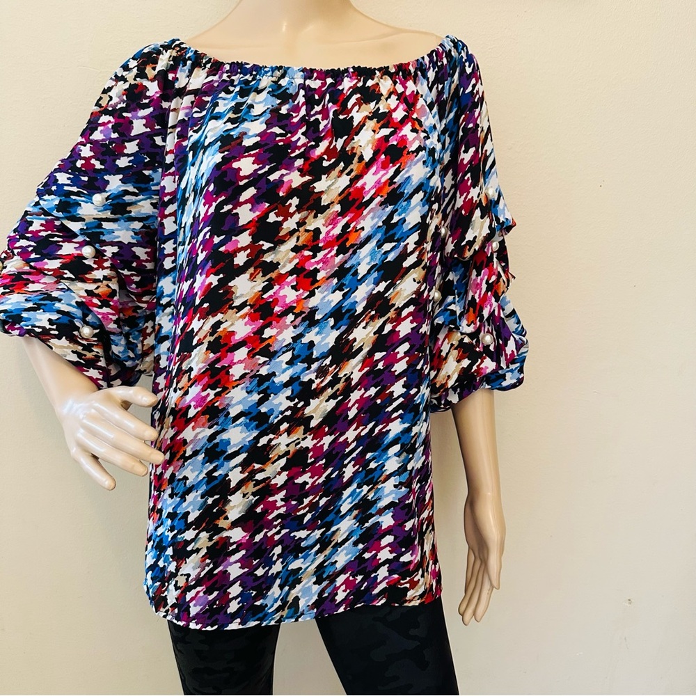 Coco Bianco Ruched Pearl Cold Shoulder Blouse SZ XL